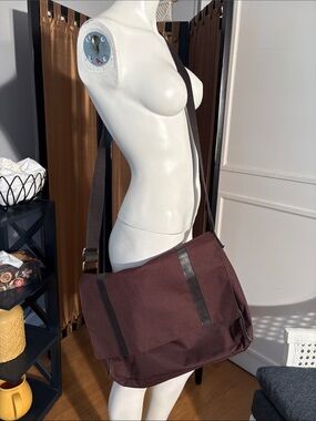 Calvin Klein Dark Brown Canvas Messenger Bag with Black Trim